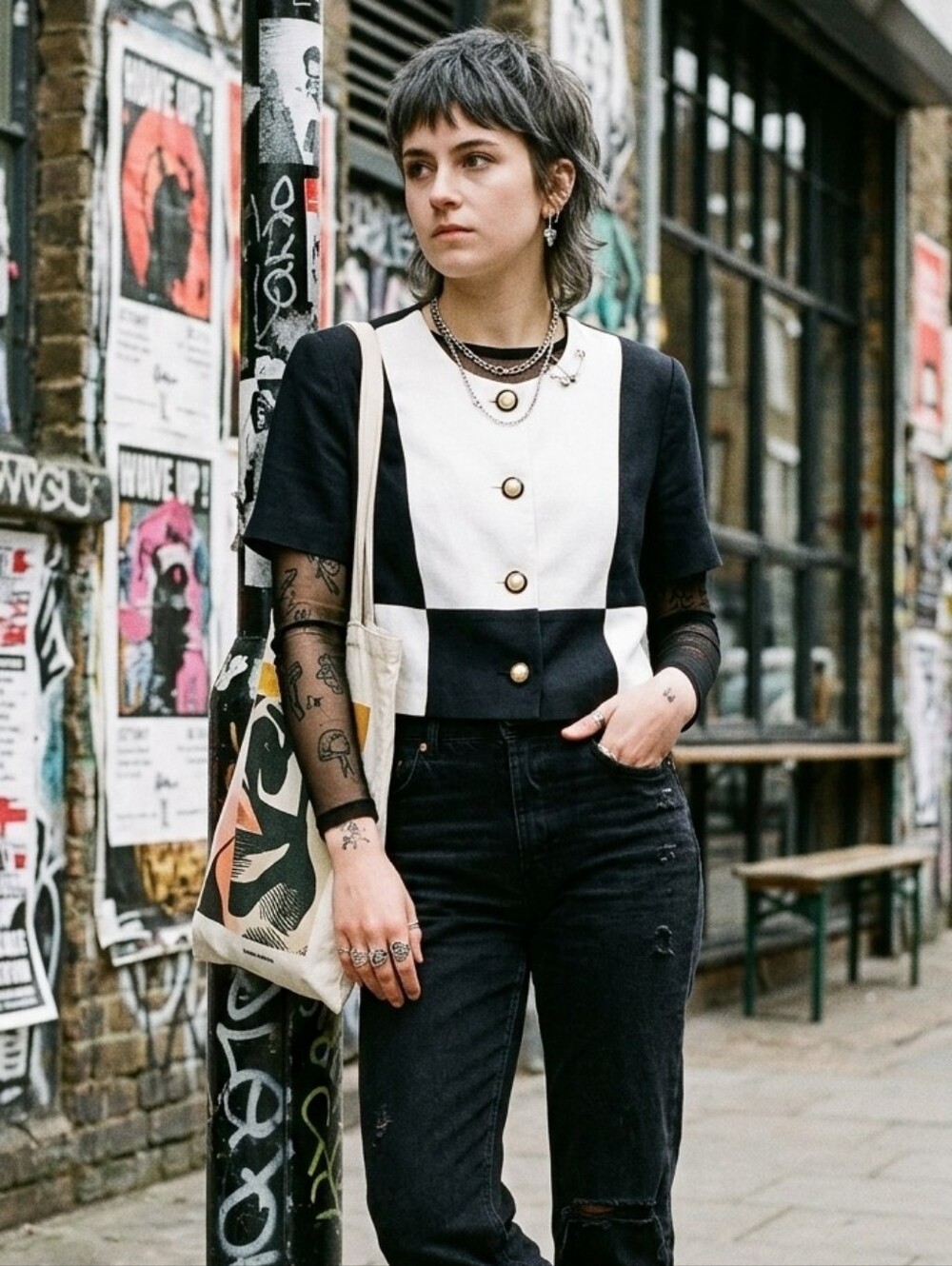 Vtg Betsty's Things Colorblock Black White Short Sleeve Cropped Blazer Top 14 P